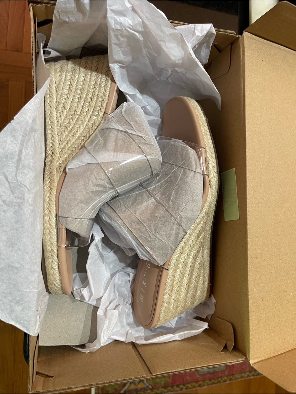Mix No. 6 Clear Strap Espadrille Wedges in Nude